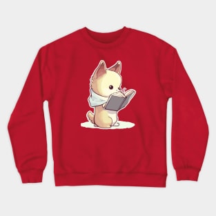 Cute funny puppy reading book Crewneck Sweatshirt